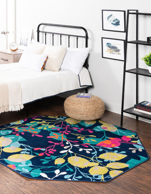 Navy Blue 5' 3 x 5' 3 Azalea Octagon Area Rug Colorful 100% Polypropylene Durable Jute Backing Living Dining Room Bedroom Office Modern Decor Carpet for Sale at Rug Engine