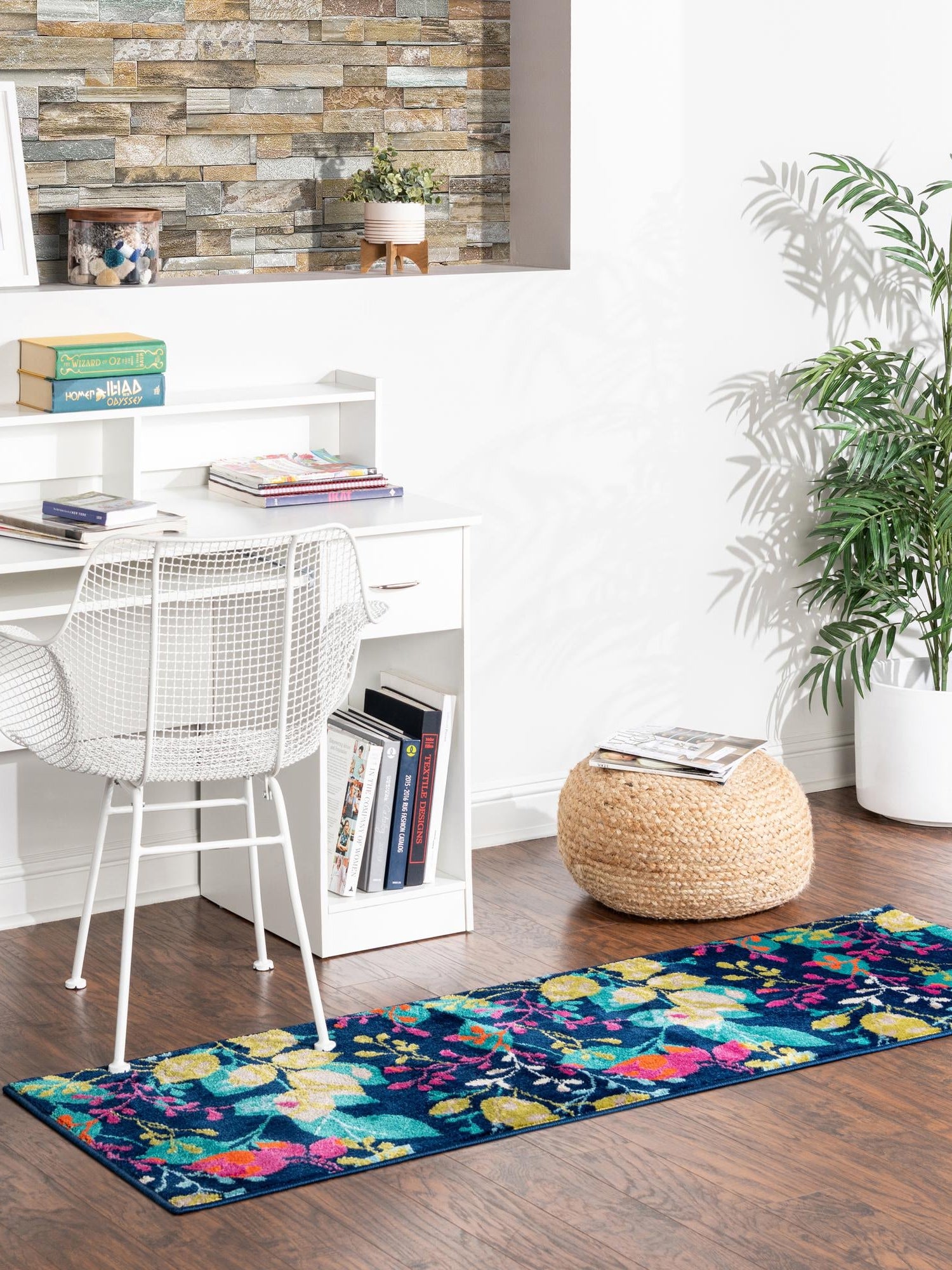 Navy Blue 2' x 8' Azalea Runner Area Rug Colorful 100% Polypropylene Durable Jute Backing Living Dining Room Bedroom Office Modern Decor Carpet for Sale at Rug Engine