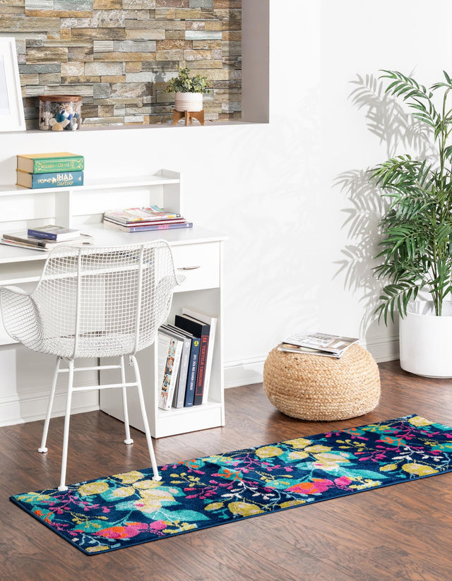 Navy Blue 2' 11 x 12' Azalea Runner Area Rug Colorful 100% Polypropylene Durable Jute Backing Living Dining Room Bedroom Office Modern Decor Carpet for Sale at Rug Engine