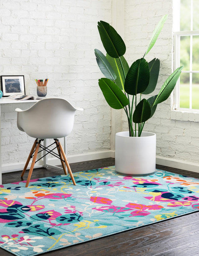 Aqua 9' x 12' Azalea Rectangle Area Rug Colorful 100% Polypropylene Durable Jute Backing Living Dining Room Bedroom Office Modern Decor Carpet for Sale at Rug Engine