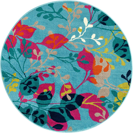 Aqua 3' x 3' Azalea Round Area Rug Colorful 100% Polypropylene Durable Jute Backing Living Dining Room Bedroom Office Modern Decor Carpet for Sale at Rug Engine