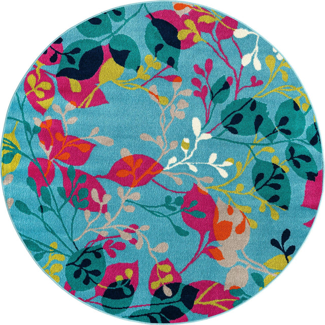 Aqua 5' 3 x 5' 3 Azalea Round Area Rug Colorful 100% Polypropylene Durable Jute Backing Living Dining Room Bedroom Office Modern Decor Carpet for Sale at Rug Engine