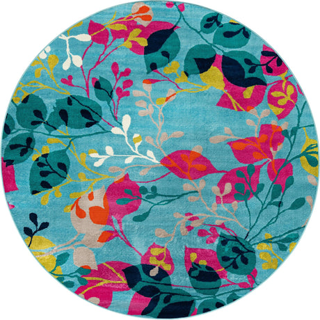 Aqua 7' x 7' Azalea Round Area Rug Colorful 100% Polypropylene Durable Jute Backing Living Dining Room Bedroom Office Modern Decor Carpet for Sale at Rug Engine