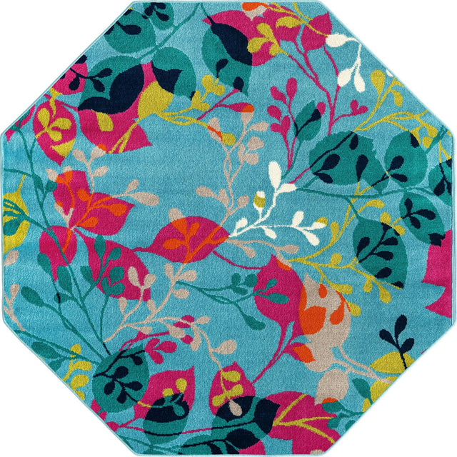 Aqua 5' 3 x 5' 3 Azalea Octagon Area Rug Colorful 100% Polypropylene Durable Jute Backing Living Dining Room Bedroom Office Modern Decor Carpet for Sale at Rug Engine