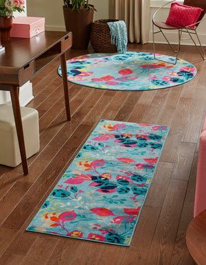 Aqua 2' x 8' Azalea Runner Area Rug Colorful 100% Polypropylene Durable Jute Backing Living Dining Room Bedroom Office Modern Decor Carpet for Sale at Rug Engine