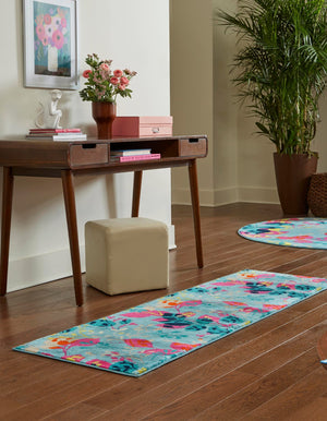 Aqua 2' x 8' Azalea Runner Area Rug Colorful 100% Polypropylene Durable Jute Backing Living Dining Room Bedroom Office Modern Decor Carpet for Sale at Rug Engine