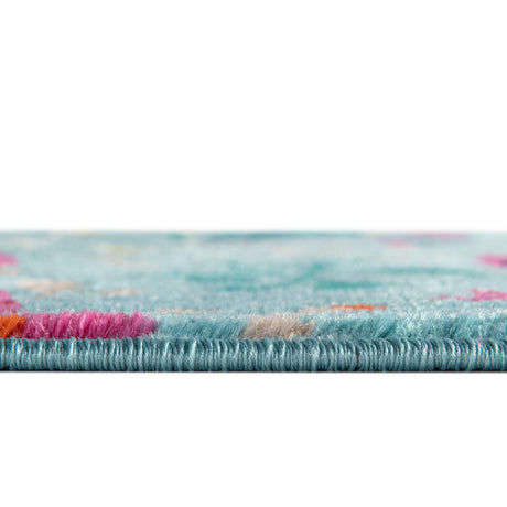 Aqua 2' x 8' Azalea Runner Area Rug Colorful 100% Polypropylene Durable Jute Backing Living Dining Room Bedroom Office Modern Decor Carpet for Sale at Rug Engine