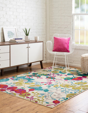 Ivory 2' x 3' Azalea Rectangle Area Rug Colorful 100% Polypropylene Durable Jute Backing Living Dining Room Bedroom Office Modern Decor Carpet for Sale at Rug Engine