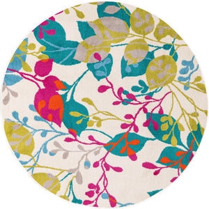Ivory 3' x 3' Azalea Round Area Rug Colorful 100% Polypropylene Durable Jute Backing Living Dining Room Bedroom Office Modern Decor Carpet for Sale at Rug Engine