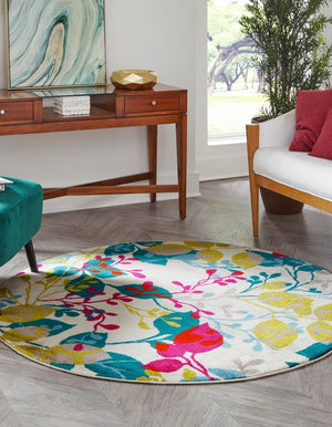 Ivory 5' 3 x 5' 3 Azalea Round Area Rug Colorful 100% Polypropylene Durable Jute Backing Living Dining Room Bedroom Office Modern Decor Carpet for Sale at Rug Engine