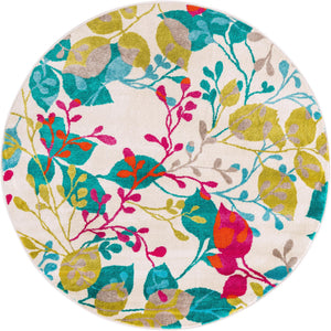 Ivory 5' 3 x 5' 3 Azalea Round Area Rug Colorful 100% Polypropylene Durable Jute Backing Living Dining Room Bedroom Office Modern Decor Carpet for Sale at Rug Engine