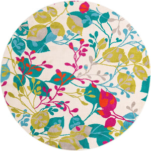 Ivory 7' x 7' Azalea Round Area Rug Colorful 100% Polypropylene Durable Jute Backing Living Dining Room Bedroom Office Modern Decor Carpet for Sale at Rug Engine