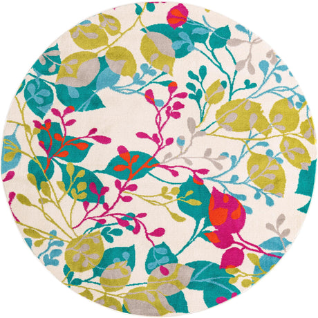Ivory 7' x 7' Azalea Round Area Rug Colorful 100% Polypropylene Durable Jute Backing Living Dining Room Bedroom Office Modern Decor Carpet for Sale at Rug Engine