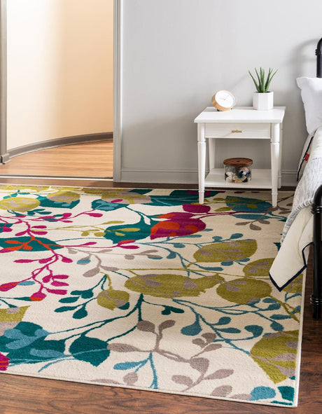 Ivory 7' 10 x 7' 10 Azalea Square Area Rug Colorful 100% Polypropylene Durable Jute Backing Living Dining Room Bedroom Office Modern Decor Carpet for Sale at Rug Engine