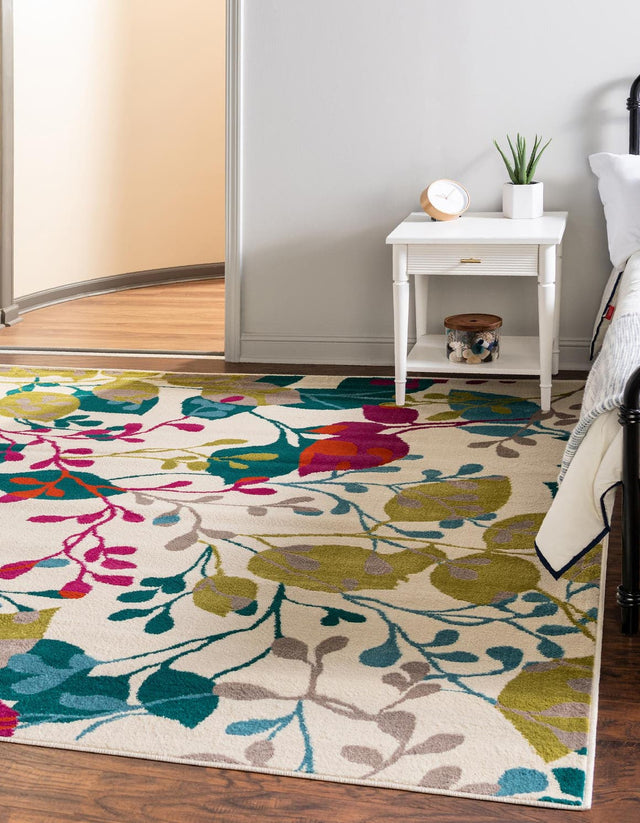 Ivory 7' 10 x 7' 10 Azalea Square Area Rug Colorful 100% Polypropylene Durable Jute Backing Living Dining Room Bedroom Office Modern Decor Carpet for Sale at Rug Engine