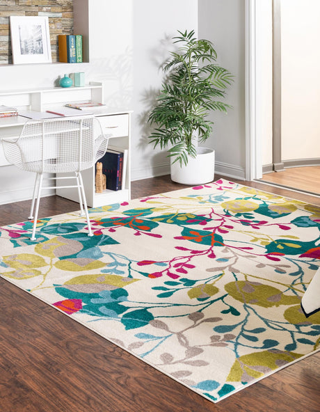 Ivory 7' 10 x 7' 10 Azalea Square Area Rug Colorful 100% Polypropylene Durable Jute Backing Living Dining Room Bedroom Office Modern Decor Carpet for Sale at Rug Engine