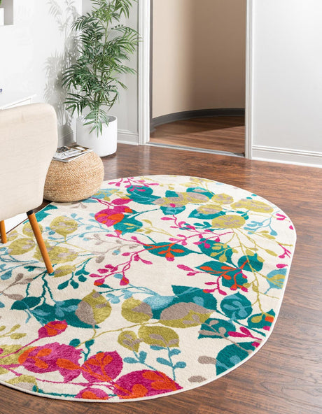 Ivory 7' 10 x 10' Azalea Oval Area Rug Colorful 100% Polypropylene Durable Jute Backing Living Dining Room Bedroom Office Modern Decor Carpet for Sale at Rug Engine