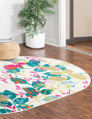 Ivory 5' 3 x 8' Azalea Oval Area Rug Colorful 100% Polypropylene Durable Jute Backing Living Dining Room Bedroom Office Modern Decor Carpet for Sale at Rug Engine