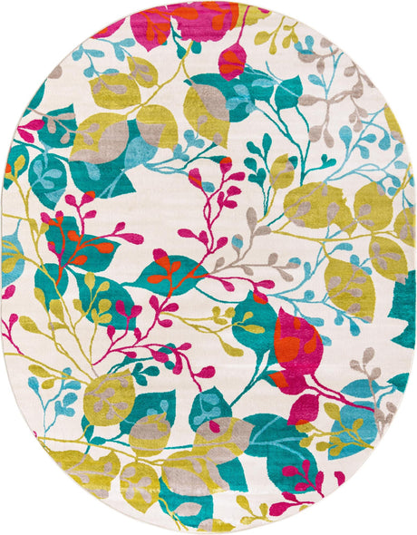 Ivory 7' 10 x 10' Azalea Oval Area Rug Colorful 100% Polypropylene Durable Jute Backing Living Dining Room Bedroom Office Modern Decor Carpet for Sale at Rug Engine