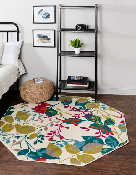 Ivory 5' 3 x 5' 3 Azalea Octagon Area Rug Colorful 100% Polypropylene Durable Jute Backing Living Dining Room Bedroom Office Modern Decor Carpet for Sale at Rug Engine