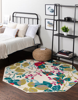 Ivory 5' 3 x 5' 3 Azalea Octagon Area Rug Colorful 100% Polypropylene Durable Jute Backing Living Dining Room Bedroom Office Modern Decor Carpet for Sale at Rug Engine