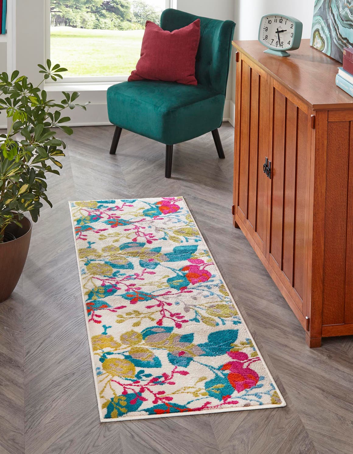 Ivory 2' x 8' Azalea Runner Area Rug Colorful 100% Polypropylene Durable Jute Backing Living Dining Room Bedroom Office Modern Decor Carpet for Sale at Rug Engine