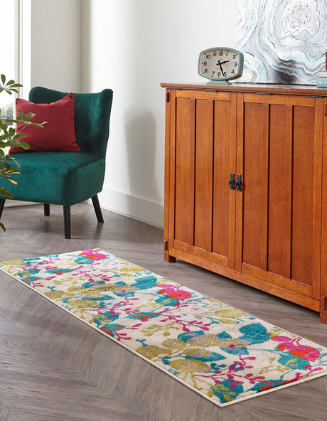 Ivory 2' 11 x 12' Azalea Runner Area Rug Colorful 100% Polypropylene Durable Jute Backing Living Dining Room Bedroom Office Modern Decor Carpet for Sale at Rug Engine