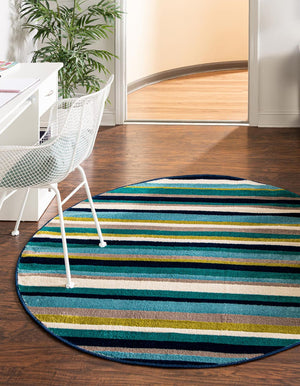Teal 5' 3 x 5' 3 Azalea Round Area Rug Colorful 100% Polypropylene Durable Jute Backing Living Dining Room Bedroom Office Modern Decor Carpet for Sale at Rug Engine