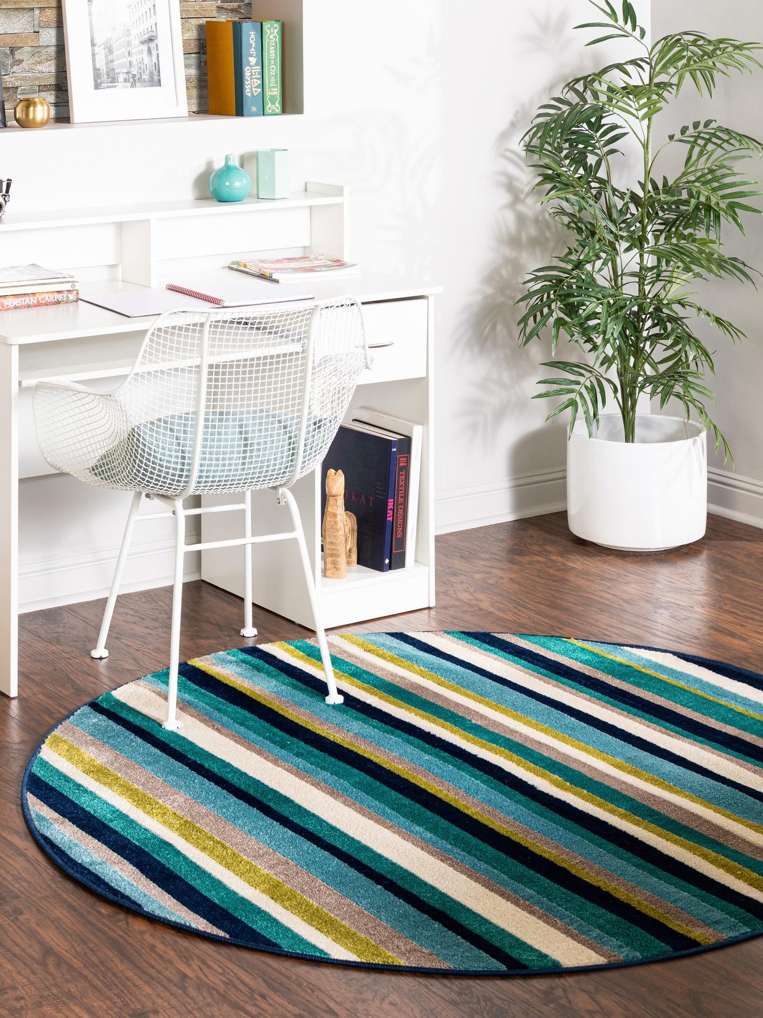 Teal 3' x 3' Azalea Round Area Rug Colorful 100% Polypropylene Durable Jute Backing Living Dining Room Bedroom Office Modern Decor Carpet for Sale at Rug Engine