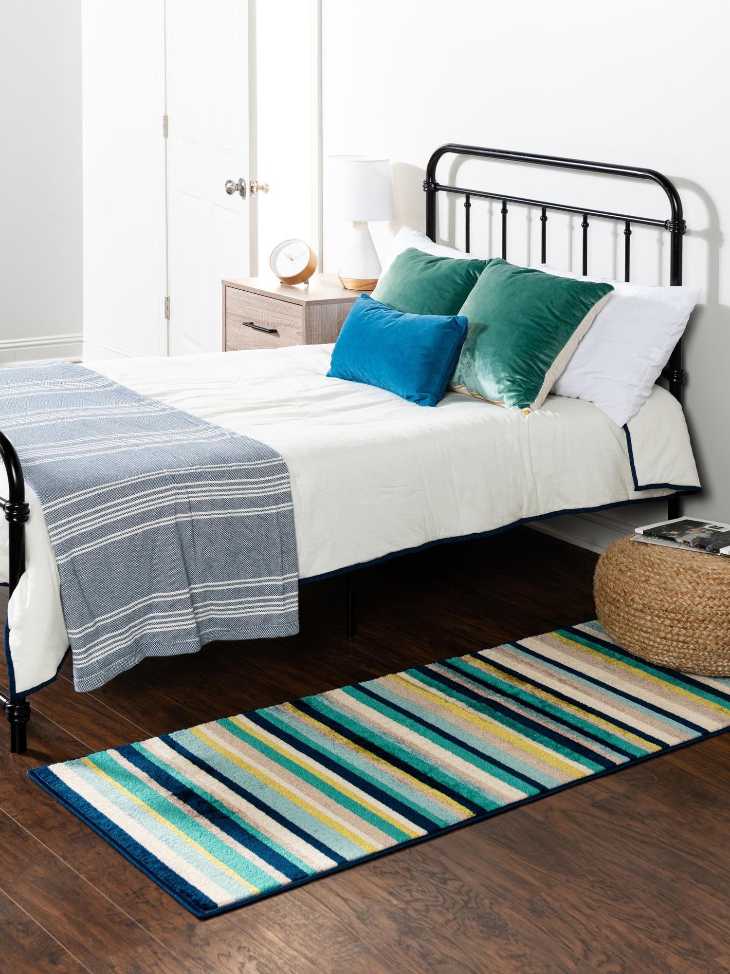 Teal 2' x 6' Azalea Runner Area Rug Colorful 100% Polypropylene Durable Jute Backing Living Dining Room Bedroom Office Modern Decor Carpet for Sale at Rug Engine