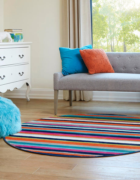Multicolor 7' x 7' Azalea Round Area Rug Colorful 100% Polypropylene Durable Jute Backing Living Dining Room Bedroom Office Modern Decor Carpet for Sale at Rug Engine
