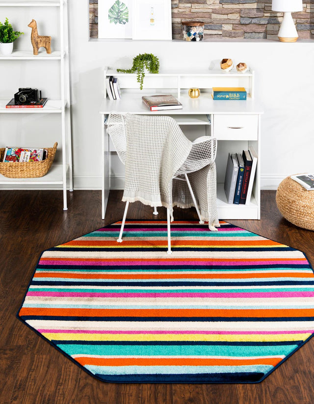 Multicolor 5' 3 x 5' 3 Azalea Octagon Area Rug Colorful 100% Polypropylene Durable Jute Backing Living Dining Room Bedroom Office Modern Decor Carpet for Sale at Rug Engine