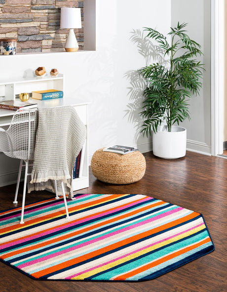 Multicolor 5' 3 x 5' 3 Azalea Octagon Area Rug Colorful 100% Polypropylene Durable Jute Backing Living Dining Room Bedroom Office Modern Decor Carpet for Sale at Rug Engine