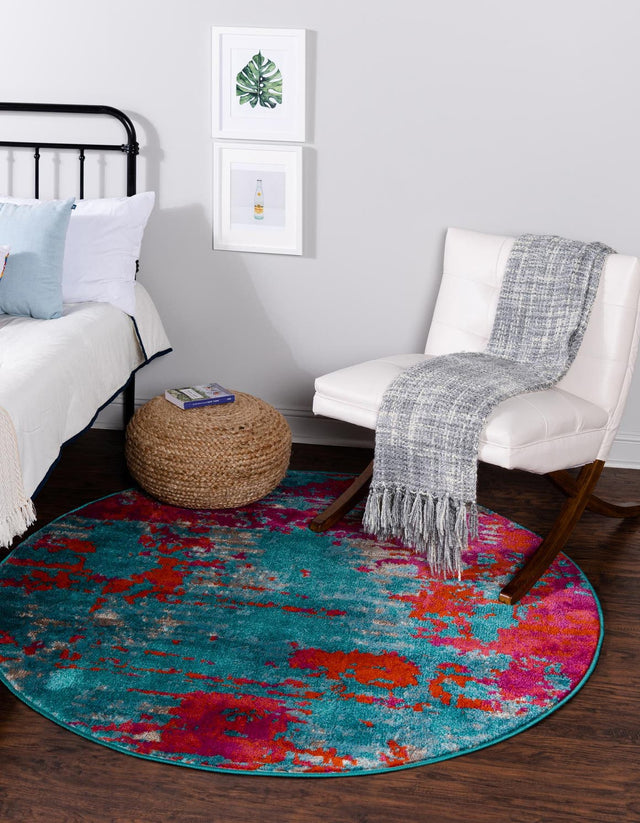 Turquoise 5' 3 x 5' 3 Azalea Round Area Rug Colorful 100% Polypropylene Durable Jute Backing Living Dining Room Bedroom Office Modern Decor Carpet for Sale at Rug Engine