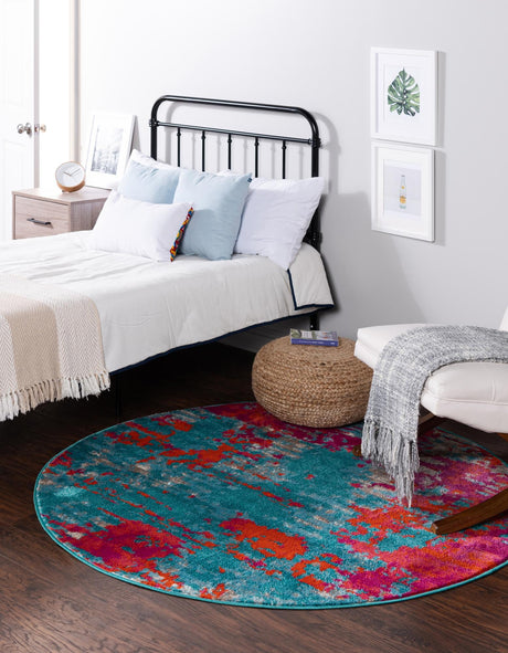 Turquoise 5' 3 x 5' 3 Azalea Round Area Rug Colorful 100% Polypropylene Durable Jute Backing Living Dining Room Bedroom Office Modern Decor Carpet for Sale at Rug Engine
