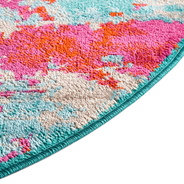 Turquoise 3' x 3' Azalea Round Area Rug Colorful 100% Polypropylene Durable Jute Backing Living Dining Room Bedroom Office Modern Decor Carpet for Sale at Rug Engine