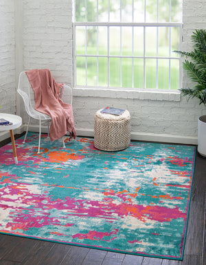 Turquoise 10' x 10' Azalea Square Area Rug Colorful 100% Polypropylene Durable Jute Backing Living Dining Room Bedroom Office Modern Decor Carpet for Sale at Rug Engine
