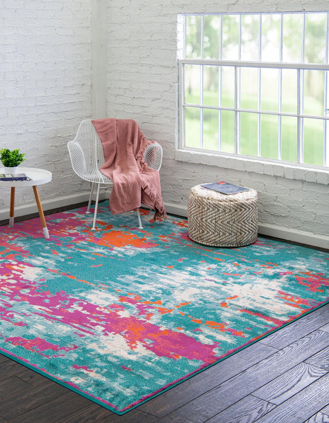 Turquoise 10' x 10' Azalea Square Area Rug Colorful 100% Polypropylene Durable Jute Backing Living Dining Room Bedroom Office Modern Decor Carpet for Sale at Rug Engine