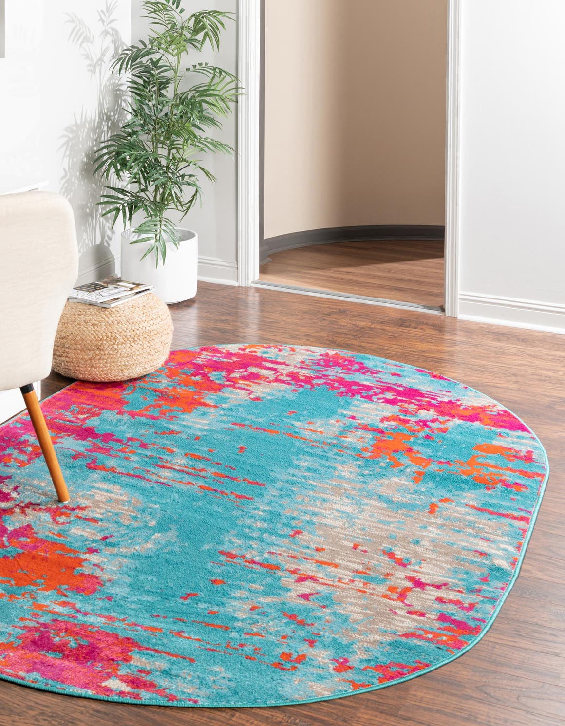 Turquoise 7' 10 x 10' Azalea Oval Area Rug Colorful 100% Polypropylene Durable Jute Backing Living Dining Room Bedroom Office Modern Decor Carpet for Sale at Rug Engine