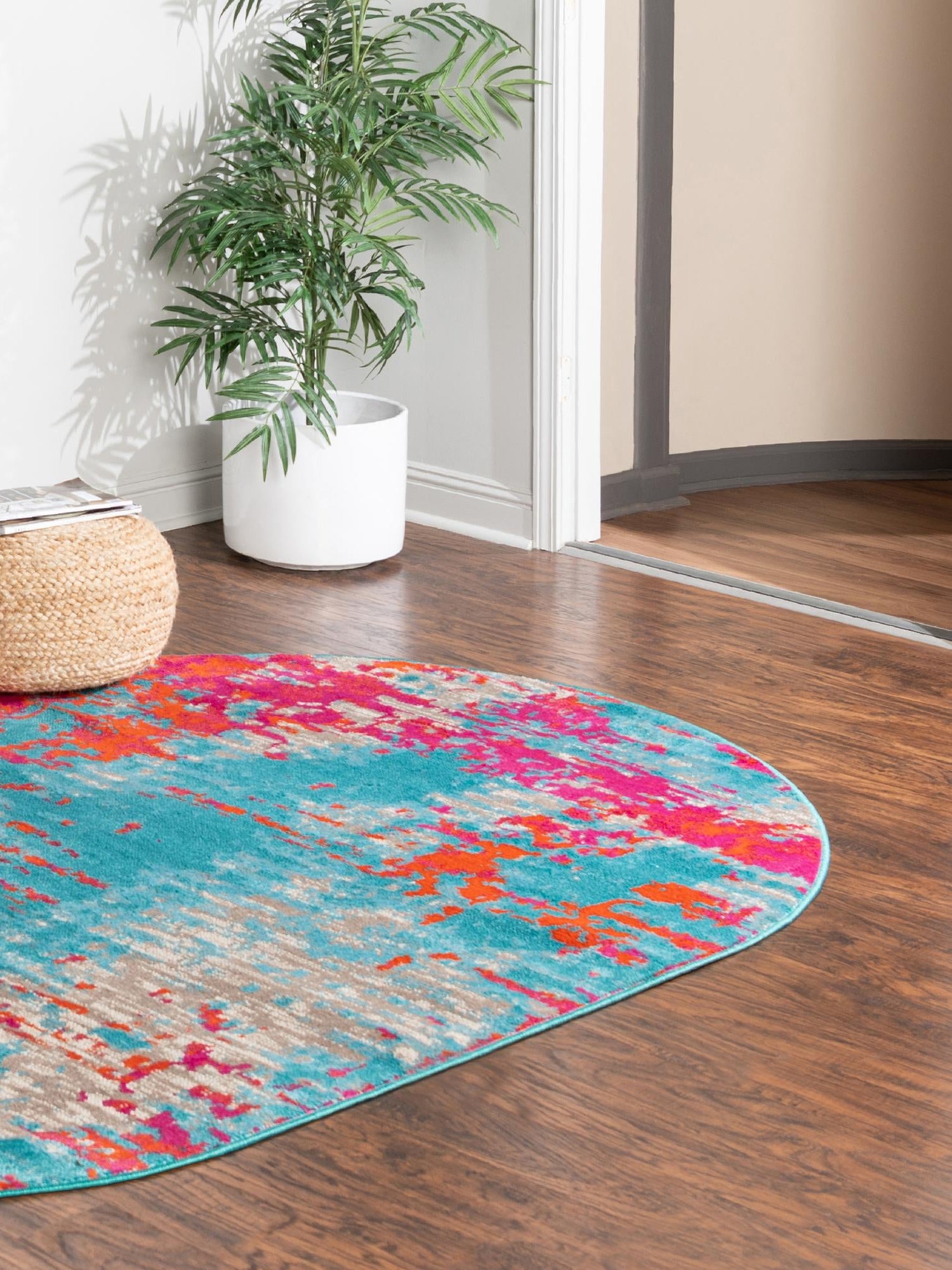 Turquoise 7' 10 x 10' Azalea Oval Area Rug Colorful 100% Polypropylene Durable Jute Backing Living Dining Room Bedroom Office Modern Decor Carpet for Sale at Rug Engine