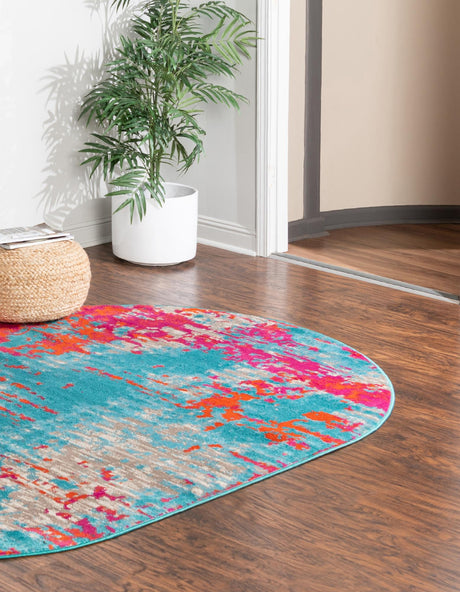 Turquoise 7' 10 x 10' Azalea Oval Area Rug Colorful 100% Polypropylene Durable Jute Backing Living Dining Room Bedroom Office Modern Decor Carpet for Sale at Rug Engine