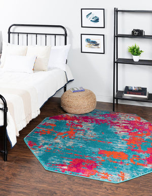 Turquoise 5' 3 x 5' 3 Azalea Octagon Area Rug Colorful 100% Polypropylene Durable Jute Backing Living Dining Room Bedroom Office Modern Decor Carpet for Sale at Rug Engine