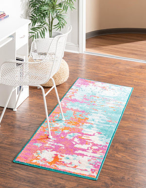 Turquoise 2' 11 x 10' Azalea Runner Area Rug Colorful 100% Polypropylene Durable Jute Backing Living Dining Room Bedroom Office Modern Decor Carpet for Sale at Rug Engine
