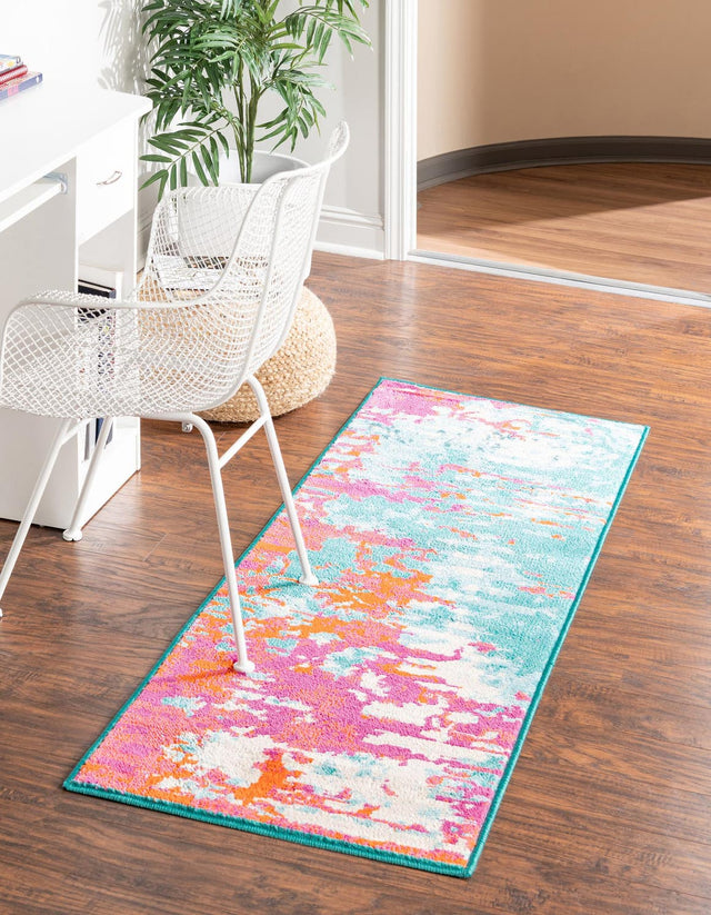Turquoise 2' x 8' Azalea Runner Area Rug Colorful 100% Polypropylene Durable Jute Backing Living Dining Room Bedroom Office Modern Decor Carpet for Sale at Rug Engine