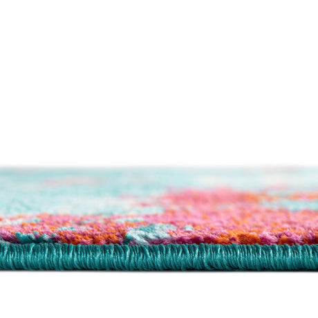 Turquoise 2' 11 x 10' Azalea Runner Area Rug Colorful 100% Polypropylene Durable Jute Backing Living Dining Room Bedroom Office Modern Decor Carpet for Sale at Rug Engine