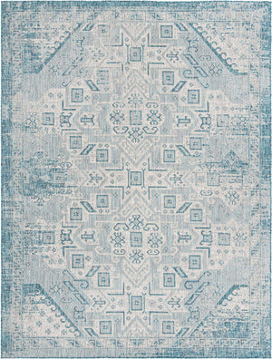 Teal 9' x 12' Outdoor Aztec Rectangle Area Rug Weather Resistant for Patio, Deck, Terrace, Balcony, Porch 100% Polypropylene Traditional Carpet Mat for Sale at Rug Engine
