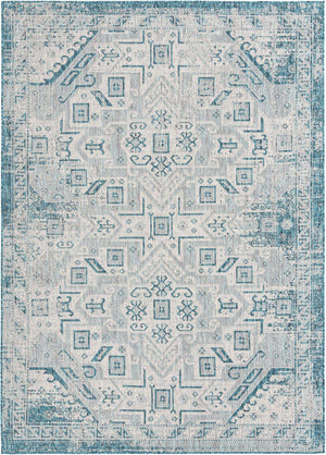 Teal 7' 10 x 11' Outdoor Aztec Rectangle Area Rug Weather Resistant for Patio, Deck, Terrace, Balcony, Porch 100% Polypropylene Traditional Carpet Mat for Sale at Rug Engine