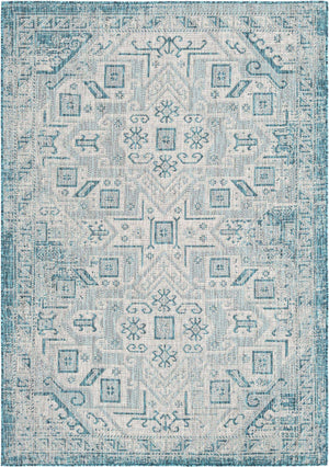 Teal 6' 1 x 9' Outdoor Aztec Rectangle Area Rug Weather Resistant for Patio, Deck, Terrace, Balcony, Porch 100% Polypropylene Traditional Carpet Mat for Sale at Rug Engine