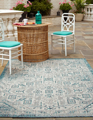 Teal 5' 3 x 8' Outdoor Aztec Rectangle Area Rug Weather Resistant for Patio, Deck, Terrace, Balcony, Porch 100% Polypropylene Traditional Carpet Mat for Sale at Rug Engine