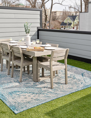 Teal 5' 3 x 8' Outdoor Aztec Rectangle Area Rug Weather Resistant for Patio, Deck, Terrace, Balcony, Porch 100% Polypropylene Traditional Carpet Mat for Sale at Rug Engine